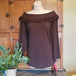 NWT dark brown 3/4 sleeve shirt bohemian tunic 3x
